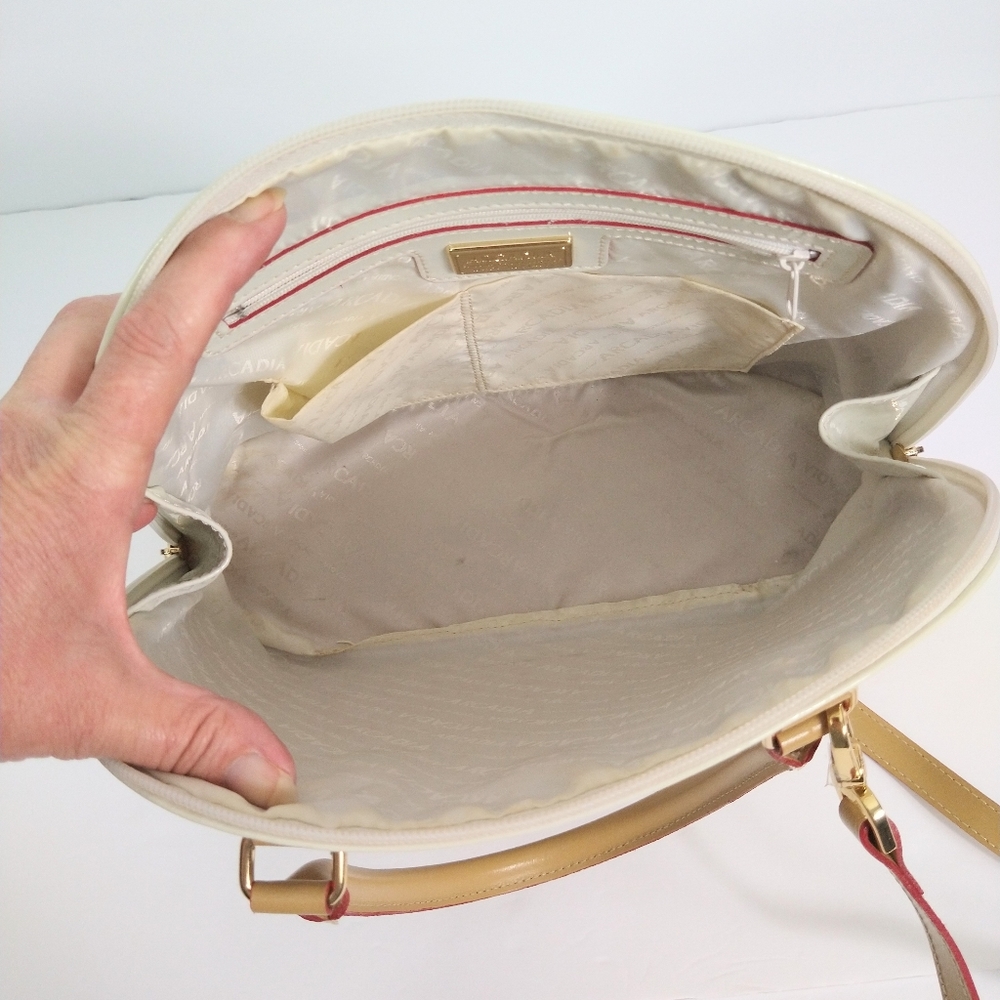 Arcadia cream and tan leather satchel bag - Picture 11 of 12